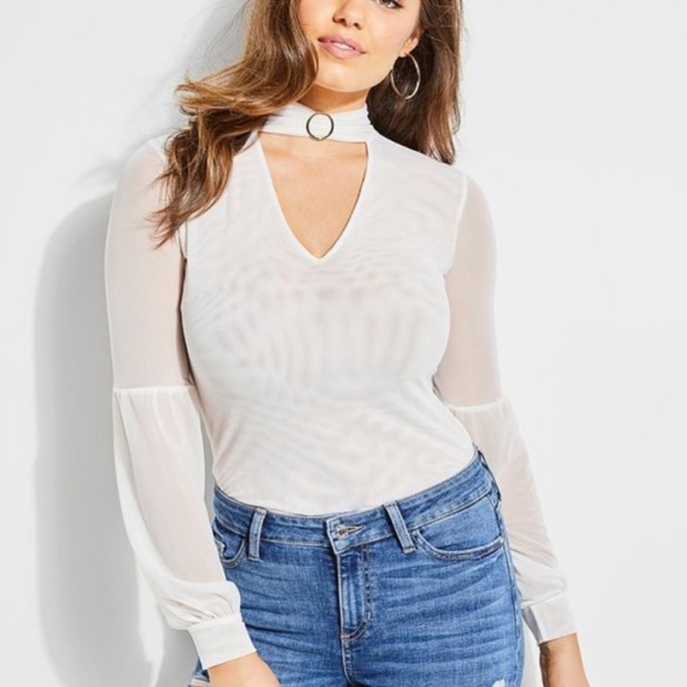 NWT GUESS NIKI O-RING CUTOUT MESH TOP